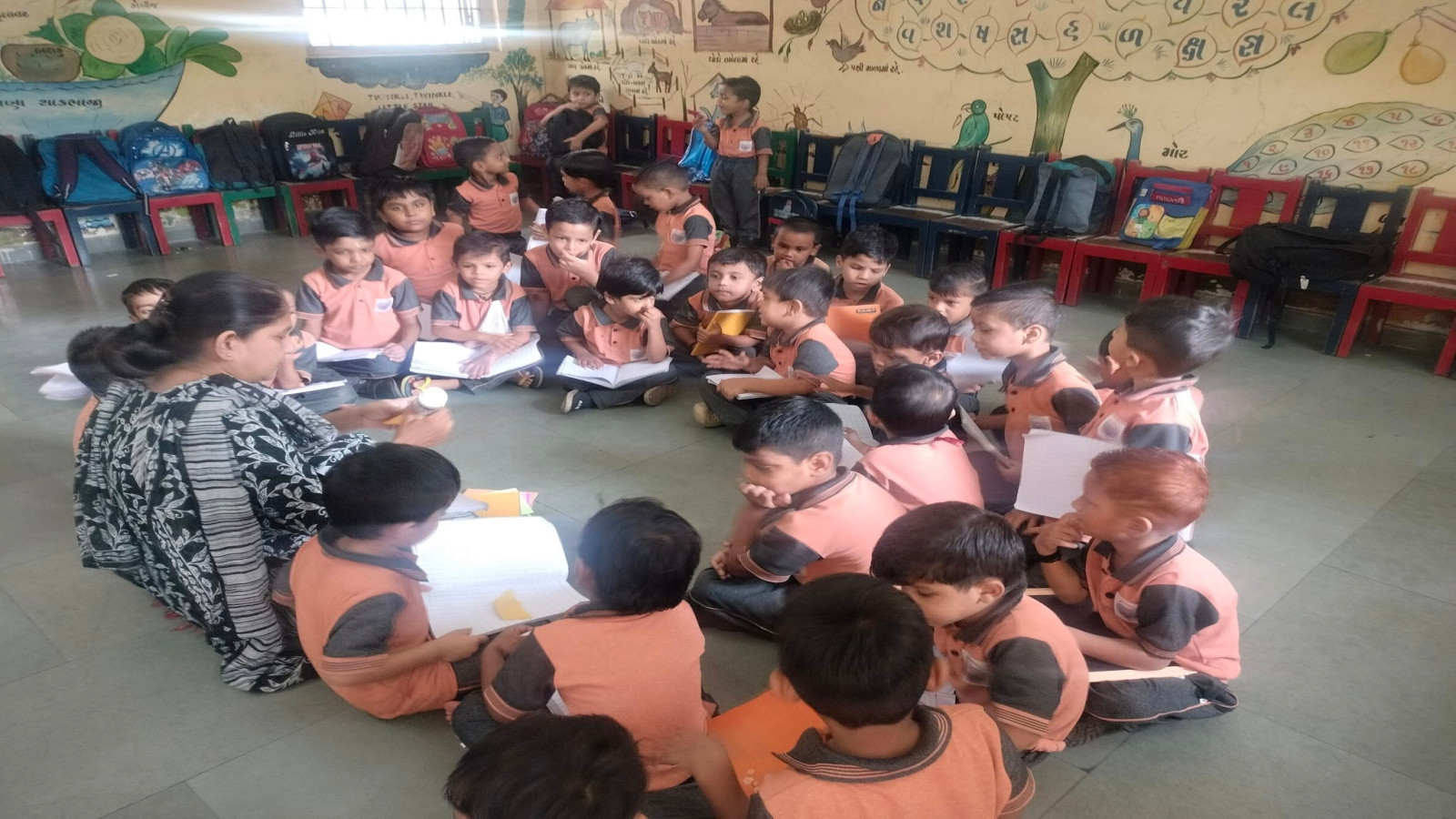 Activity of making a boat from colored paper